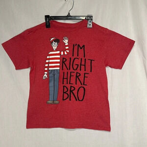 kids red Where's Waldo "im right here bro" graphic tshirt size xl